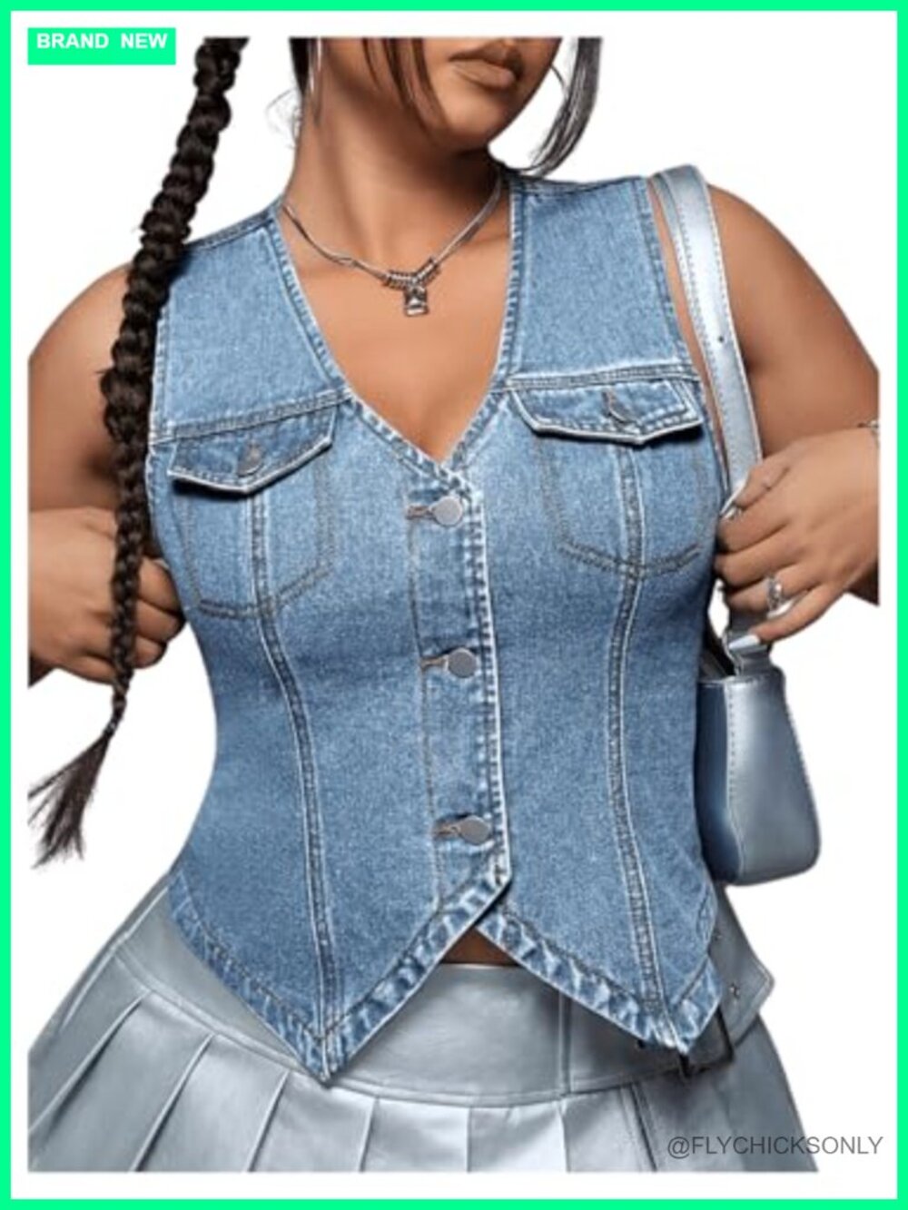 Plus Size Sleeveless Button Down Denim Vest V Neck Jacket